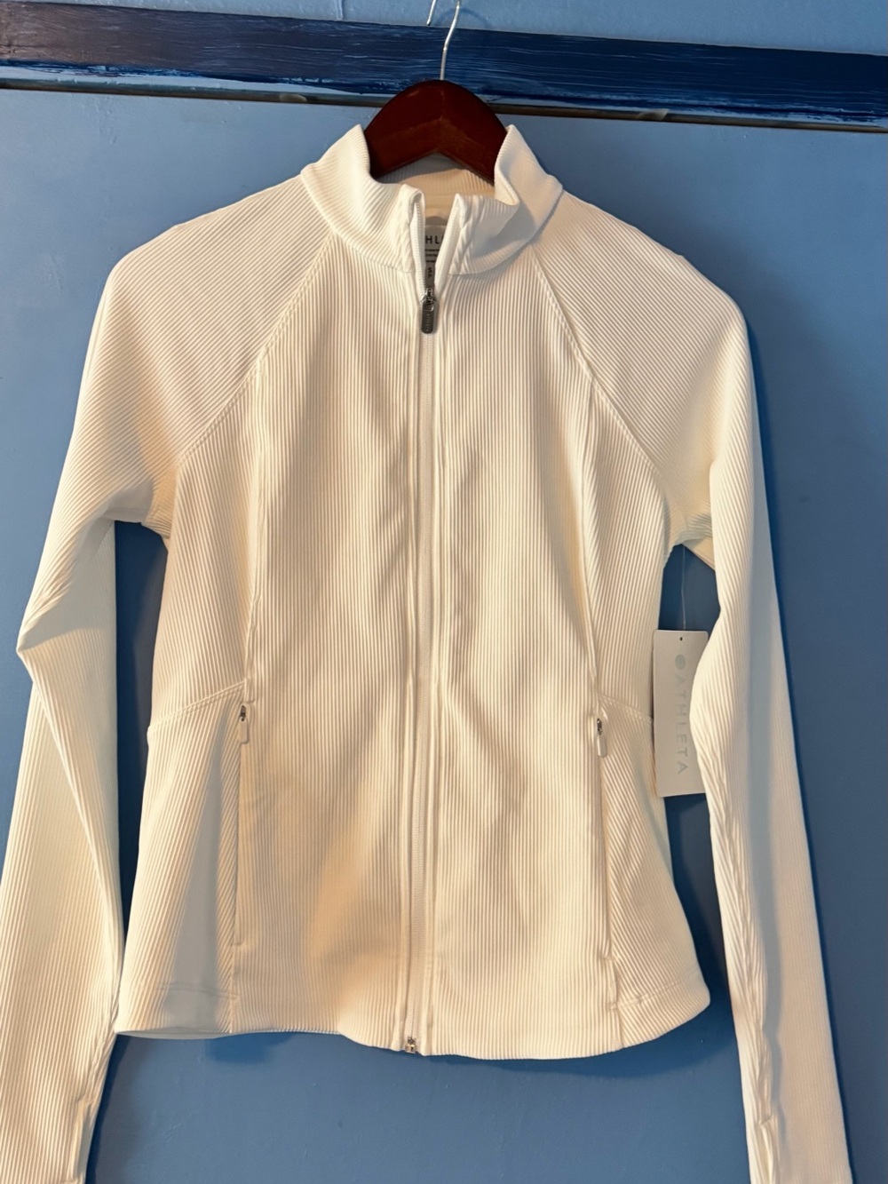 Athleta White Full-Zip Salutation Ribbed Jacket III/LS S/P NWT